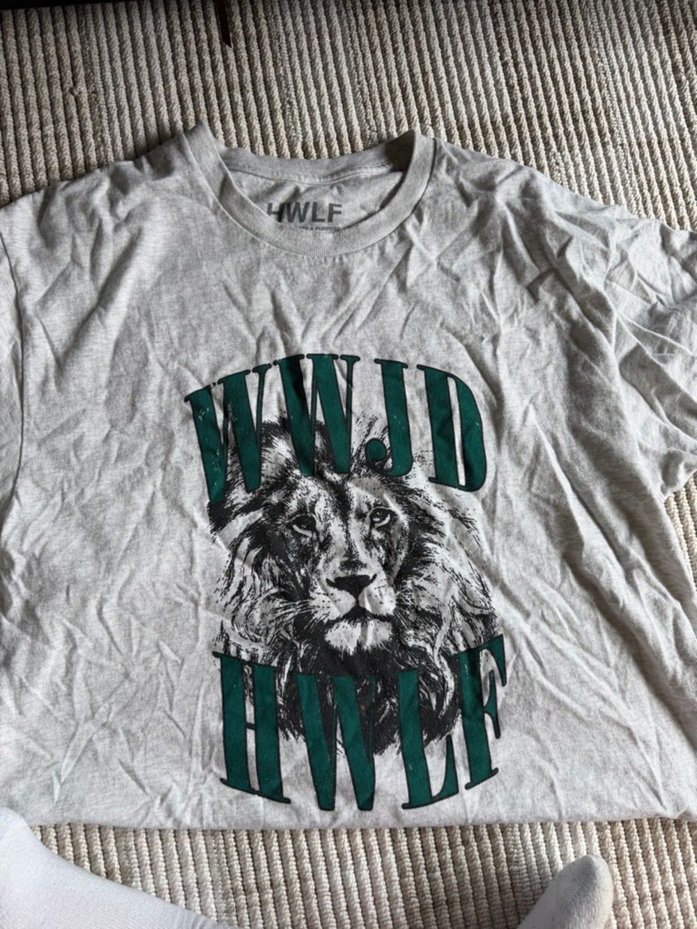 Men's Short Sleeve Graphic Tee in Light Gray with Green Print